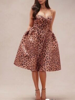 Roaring Love Leopard Satin Midi Dress - Leopard